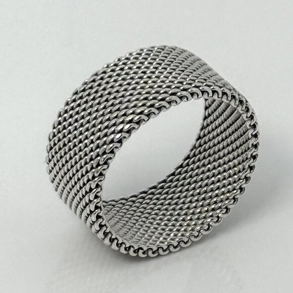 Size 6 Tiffany & Co Somerset Mesh Weave Firm Solid Ring in Sterling Silver - Picture 2 of 8